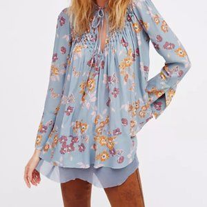Free People So Fine Smocked Top in Pebble Crepe (XS)